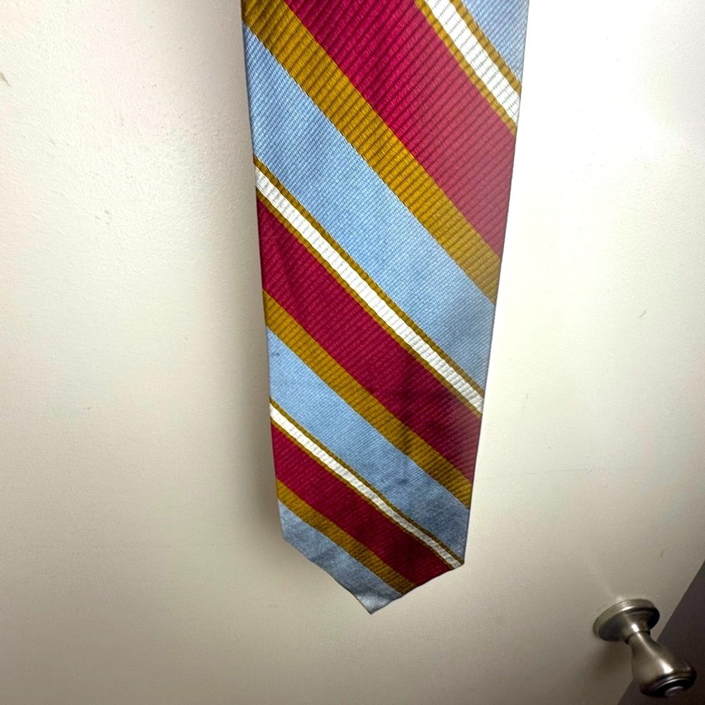 Christian Dior Blue Goldish/Tan Blue & White Striped All Silk‎ Vintage Men’s Tie